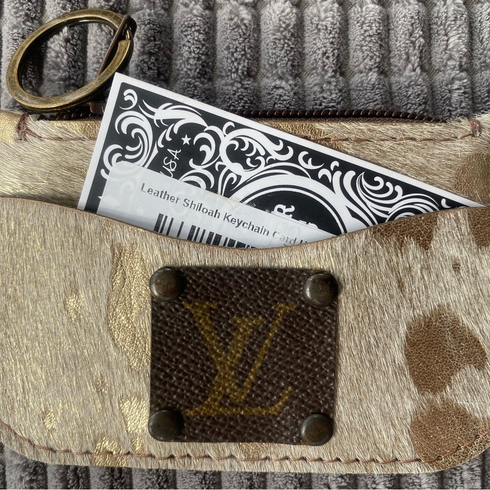 Gold and Taupe Keep It Gypsy LV Up-Cycle Leather Keychain Card Holder